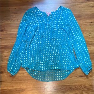 Lilly Pulitzer Semi Sheer Blue and Gold Blouse